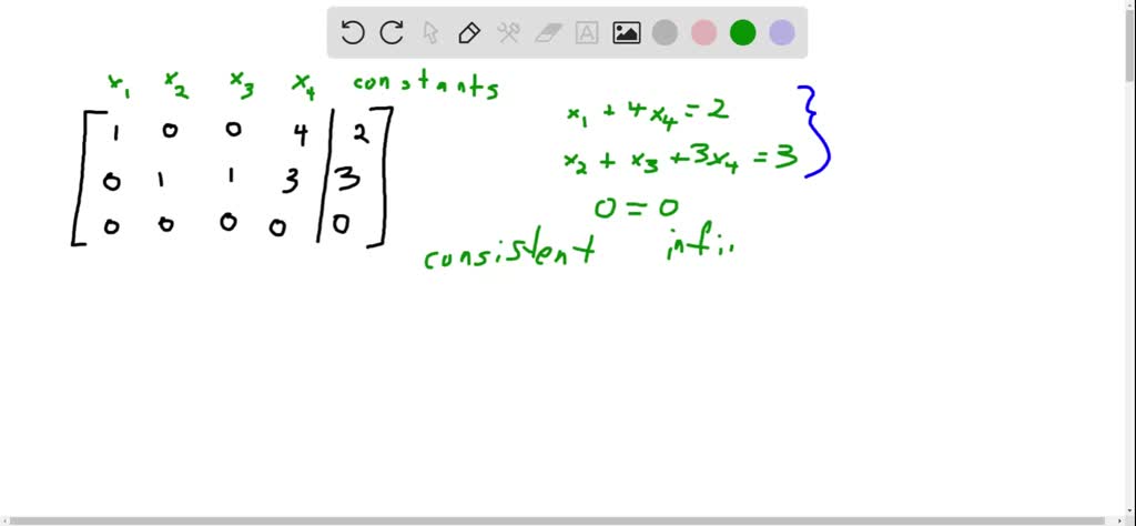 SOLVED:The reduced row echelon form of a system of linear equations is ...