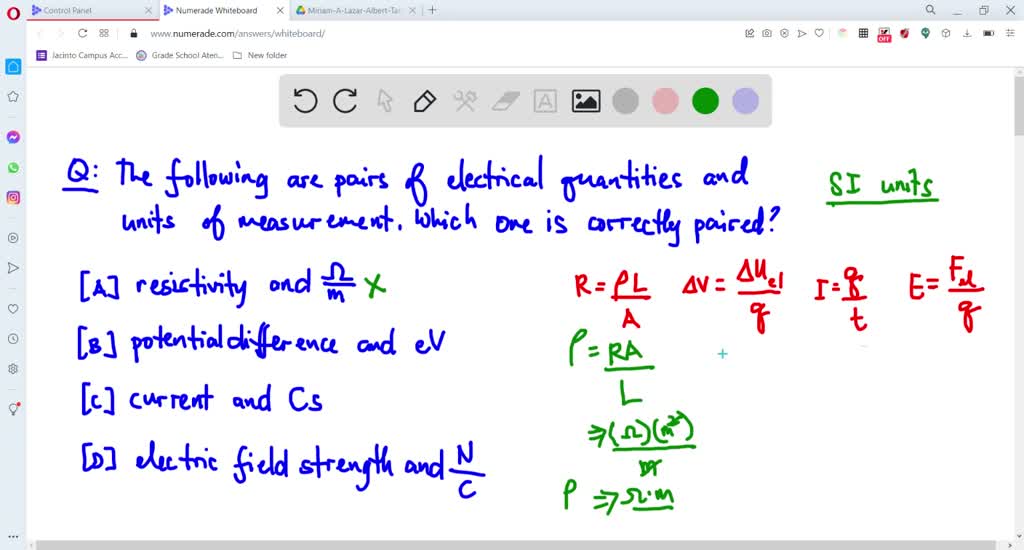 Which quantity and unit are correctly paired? (A) resistivity and (Ω ...