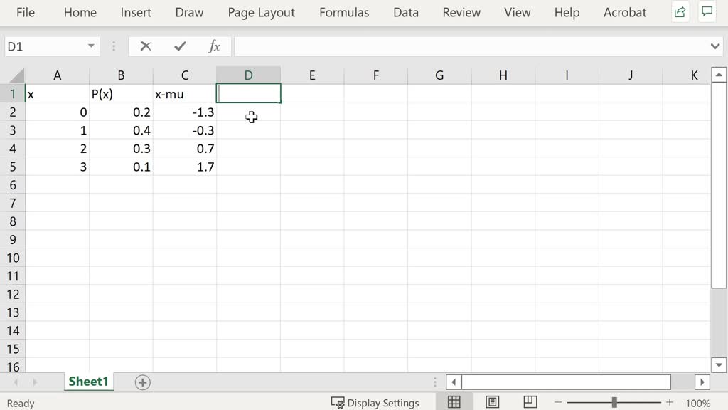 compute the mean and variance of the following discrete probability distribution