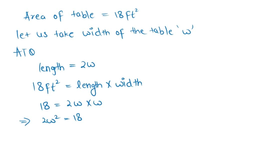 SOLVEDThe top of a rectangular dining room table is twice as long as