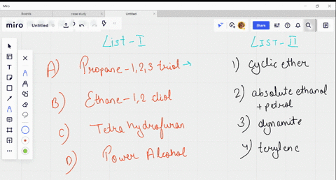 match-the-following-list-a-propane-123-triol-b-ethane-12-diol-c-tetrahydrofuran-d-power-alcohol-list