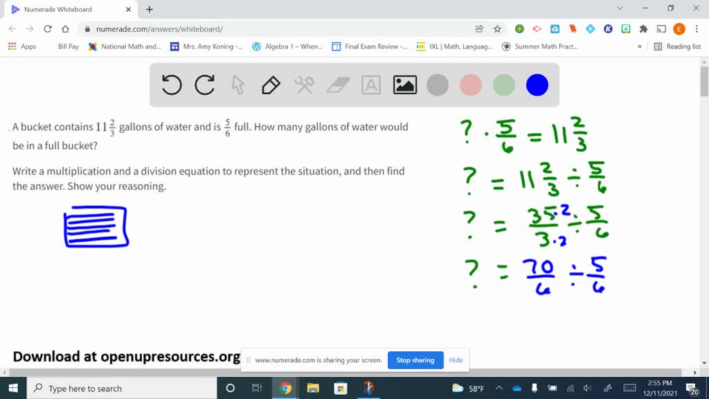 solved-a-bucket-contains-11-2-3-gallons-of-water-and-is-5-6