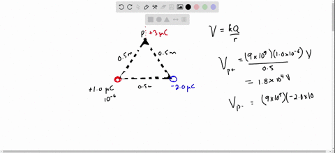 two-charges-of-10mu-mathrmc-and-20-mu-mathrmc-are-050-mathrmm-apart-at-two-vertices-of-an-equilatera