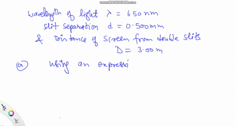 light-that-has-a-650-nm-wavelength-is-incident-upon-two-narrow-slits-that-are-separated-by-0500-math