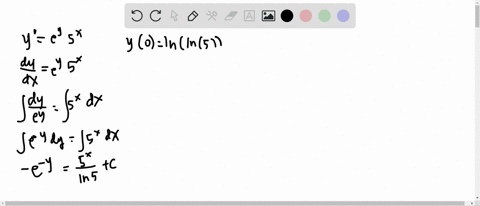 find-the-solution-to-the-initial-value-problem-yprimeey-5x-y0ln-ln-5