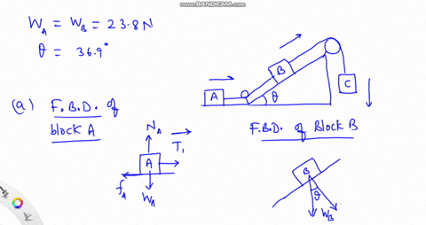 blocks-a-b-and-c-are-placed-as-in-fig-p5103-and-connected-by-ropes-of-negligible-mass-both-a-and-b-w