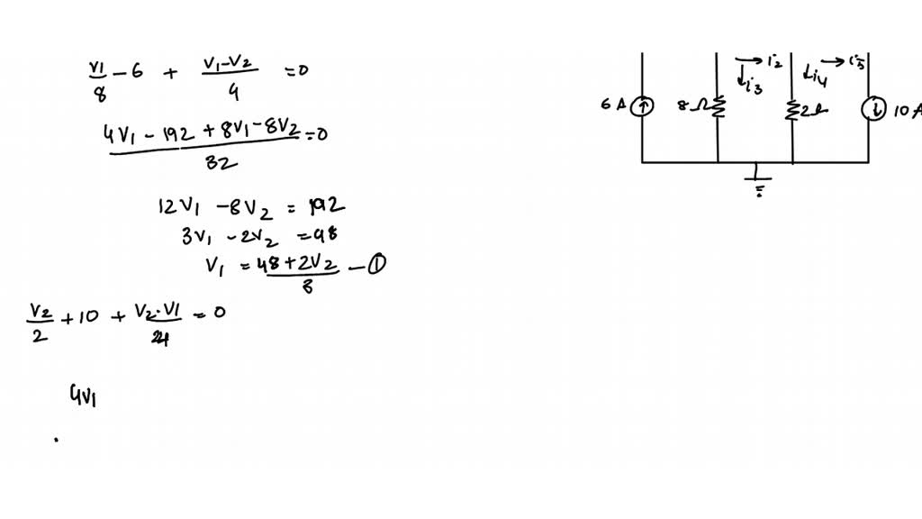 SOLVED: Determine v1, v2, and the power dissipated in all the resistors ...