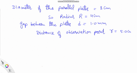 an-8-cm-diameter-parallel-plate-capacitor-has-a-10-mm-gap-the-electric-field-between-the-plates-is-i