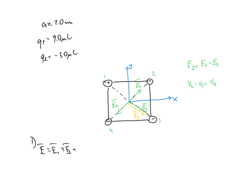 find-the-electric-field-and-the-potential-at-the-center-of-a-square-of-side-20-mathrmcm-with-a-cha-3