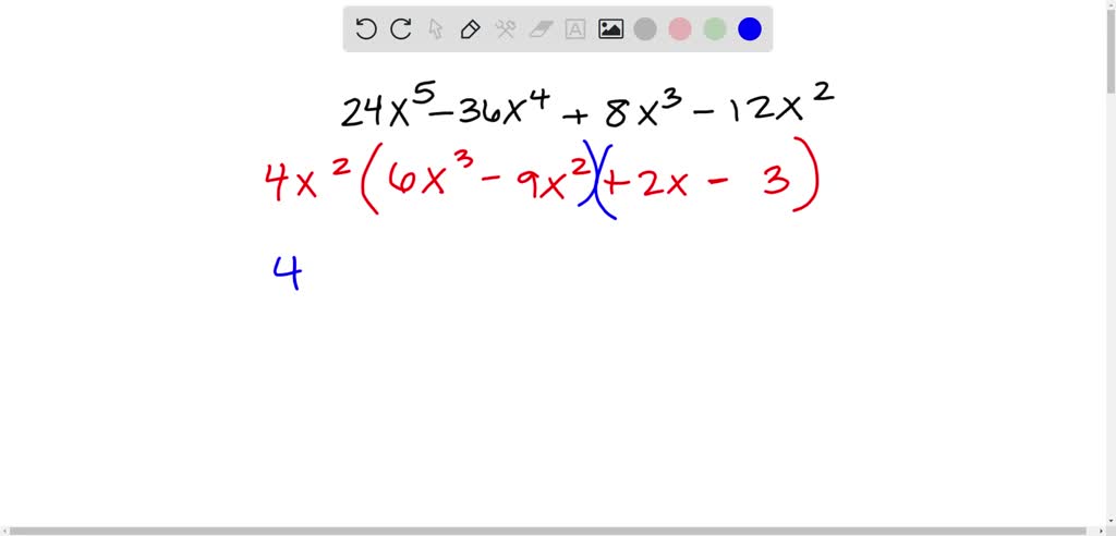 Factor out the GCF first and then factor by grouping. 24 x 5-36 x 4+8 x ...
