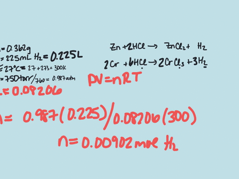 a-mixture-of-chromium-and-zinc-weighing-0362-g-was-reacted-with-an-excess-of-hydrochloric-acid-after