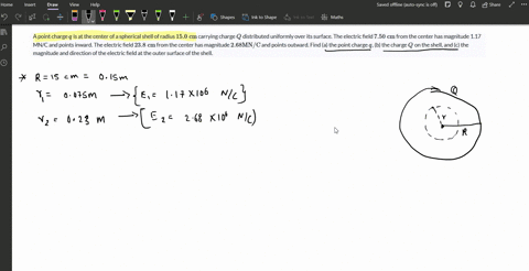 a-point-charge-q-is-at-the-center-of-a-spherical-shell-of-radius-150-mathrmcm-carrying-charge-q-dist