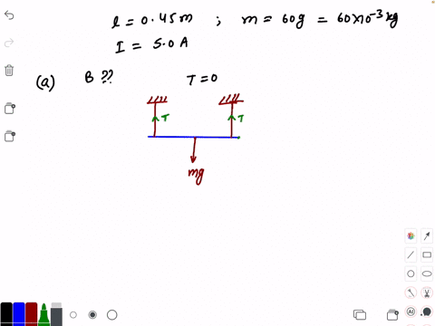 a-straight-horizontal-conducting-rod-of-length-045-mathrmm-and-mass-60-mathrmg-is-suspended-by-two-v
