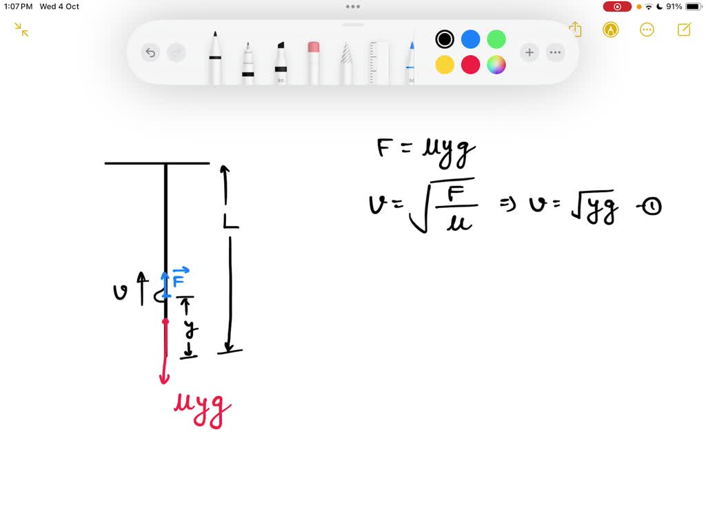 Solved a wire of uniform linear mass density hangs from the ceiling it