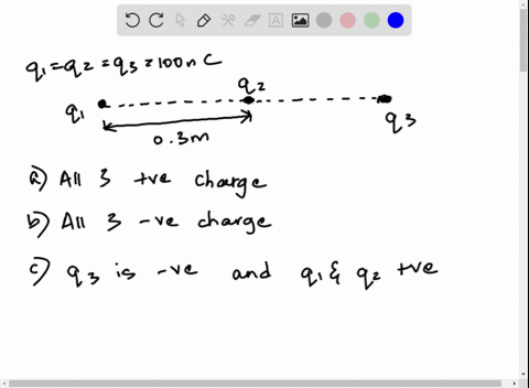 three-100-mathrmnc-charged-objects-are-equally-spaced-on-a-straight-line-the-separation-of-each-obje