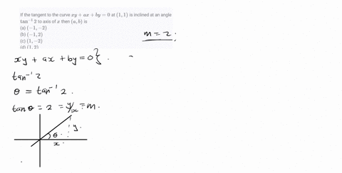 if-the-tangent-to-the-curve-x-ya-xb-y0-at-11-is-inclined-at-an-angle-tan-1-2-to-axis-of-x-then-a-b-i