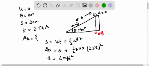 a-skier-starts-from-rest-on-the-40circ-slope-at-time-t-0-and-is-clocked-at-t258-mathrms-as-he-passes