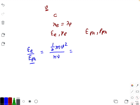 an-electron-with-speed-v-and-a-photon-with-speed-c-have-the-same-de-broglie-wavelength-if-the-kineti
