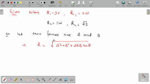 the-resultant-of-two-forces-at-right-angle-is-5-mathrmn-when-the-angle-between-them-is-120circ-the-r
