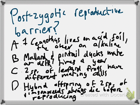 Solved:which Situation Is An Example Of A Prezygotic Barrier? A. Two  Species Of Fish Produce Sterile Offspring. B. Two Species Of Flowers  Attract Different Pollinators. C. Two Species Of Insects Mate, But Solved:which Situation Is An Example Of A Prezygotic Barrier? A. Two  Species Of Fish Produce Sterile Offspring. B. Two Species Of Flowers  Attract Different Pollinators. C. Two Species Of Insects Mate, But