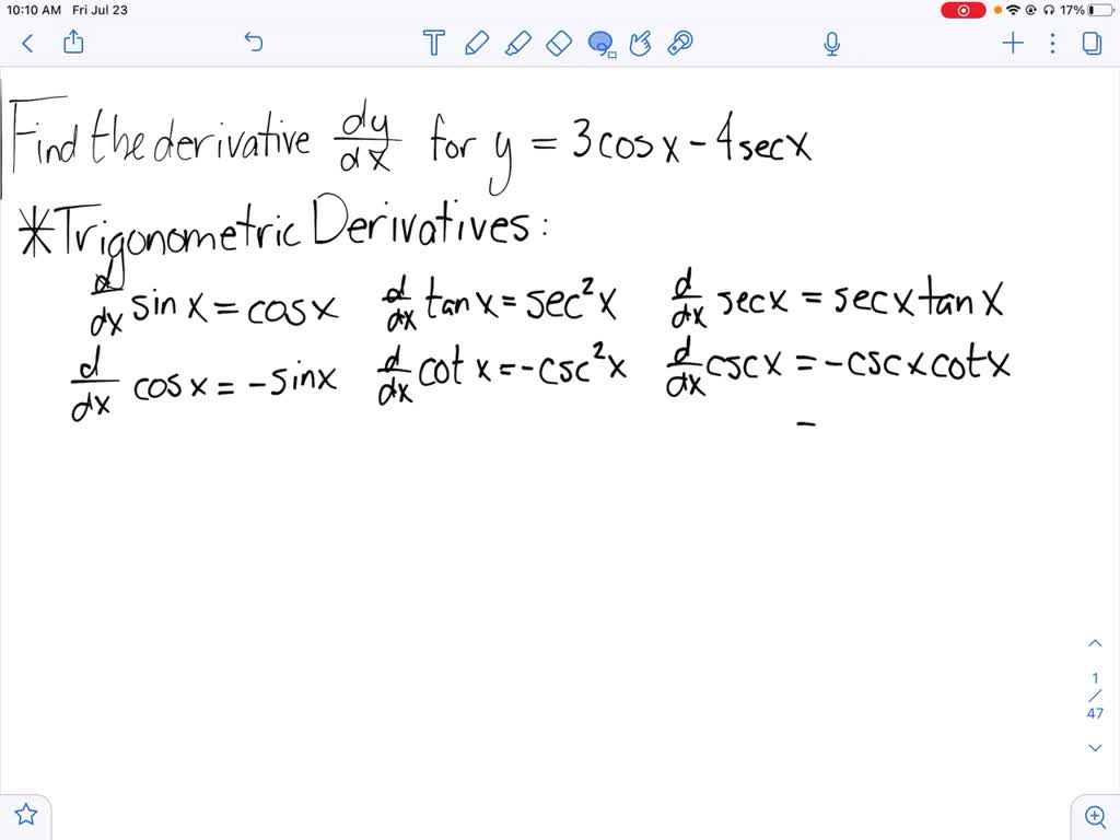 Solved Differentiate The Function Y 3 Cos X 4 Sec X