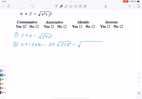 x-ysqrtx2y2-beginarraycccctext-commutative-text-associative-text-identity-text-inverses-text-yes-squ