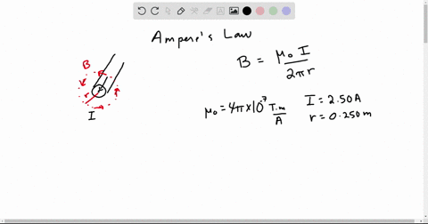 find-the-magnetic-field-at-0250-mathrmm-from-a-long-wire-carrying-a-current-of-150-mathrma