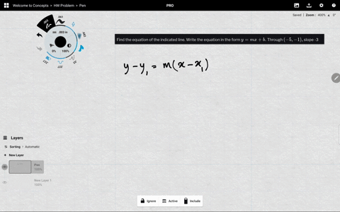 find-the-equation-of-the-indicated-line-write-the-equation-in-the-form-ym-xb-through-5-1-slope-3