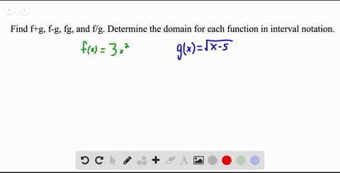given-fx3-x2-and-gxsqrtx-5-find-fg-f-g-f-g-and-fracfg-determine-the-domain-for-each-function-in-inte