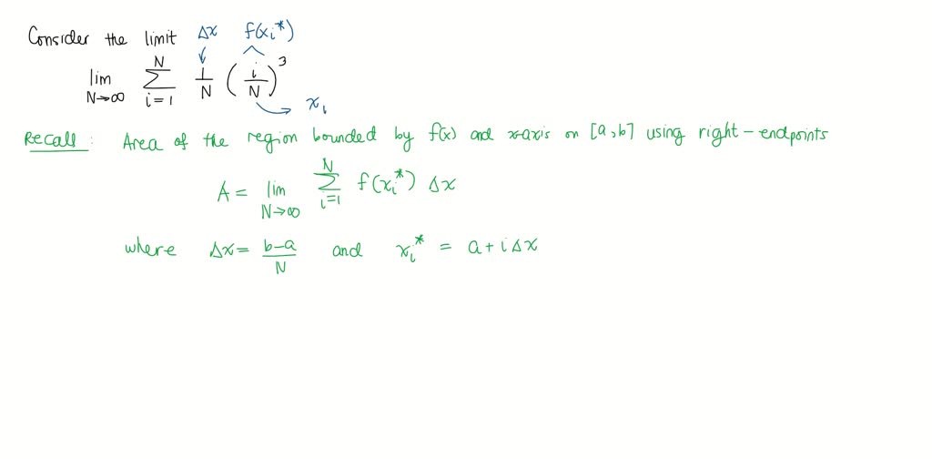 SOLVED:20-23 Determine a region whose area is equal to the given limit ...