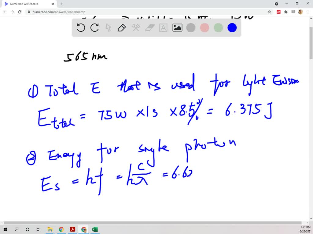 Estimate the number of photons emitted per second from a 75 W light ...