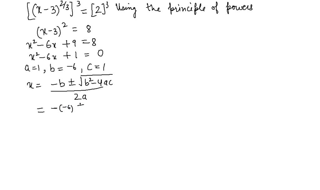 SOLVED:Solve. (x-3)^{2 / 3}=2