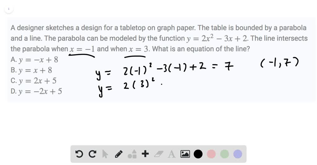 Solved A Designer Sketches A Design For A Tabletop On Graph Paper The Table Is Bounded By A Parabola And A Line The Parabola Can Be Modeled By The Function Y 2 X 2 3 X 2