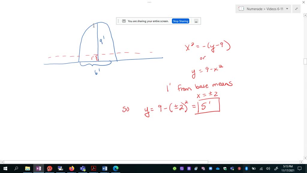 SOLVED:A parabolic arch has a height of 20 meters and a width of 36 ...