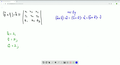 SOLVED:In Exercises 19 - 22 , verify that ( 𝐮 × 𝐯 ) · 𝐰 = ( 𝐯 × 𝐰 ) · 𝐮 ...