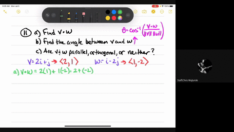 a-find-the-dot-product-v-cdot-mathbfw-b-find-the-angle-between-mathbfv-and-mathbfw-c-state-whether-3