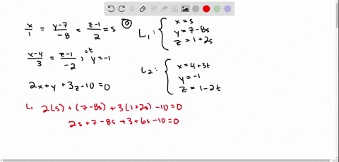 a-show-that-the-lines-fracx1fracy-7-8fracz-12-and-fracx-43fracz-1-2-y-1-lie-on-the-plane-with-equati