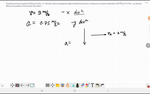 a-particle-moves-at-a-speed-of-30-mathrmm-mathrms-in-the-x-direction-upon-reaching-the-origin-the-pa