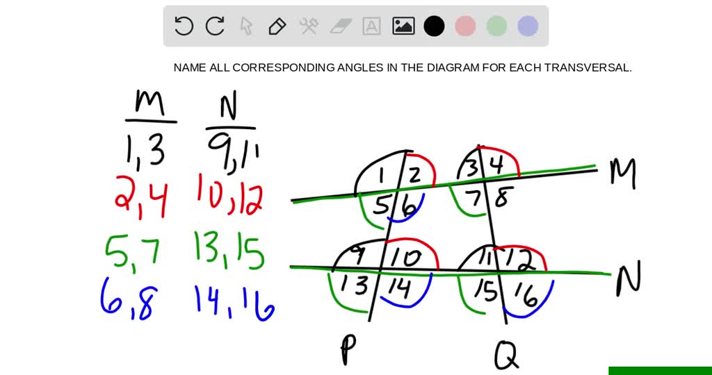 SOLVED:Name all the angle pairs of each type in the diagram. Identify ...