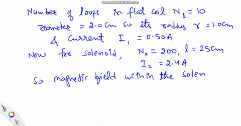 a-flat-circular-coil-having-10-loops-of-wire-has-a-diameter-of-20-mathrmcm-and-carries-a-current-of-