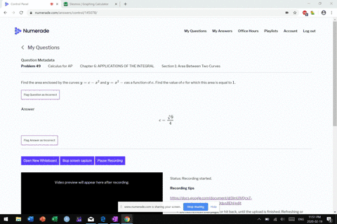 find-the-area-enclosed-by-the-curves-yc-x2-and-yx2-cas-a-function-of-c-find-the-value-of-c-for-which