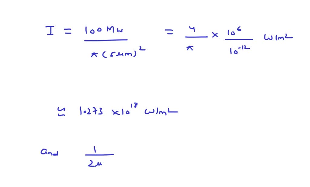 The peak power of a ruby laser is 100 megawatts (MW). If the beam is ...