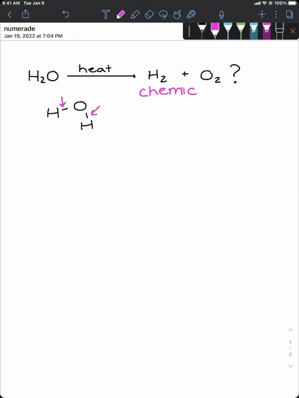 SOLVEDA student decides to boil water to produce hydrogen gas and