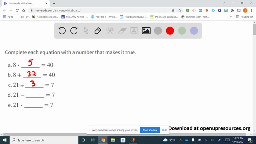 Complete each equation with a number that makes it true. a. 8 ·=40 b. 8 ...