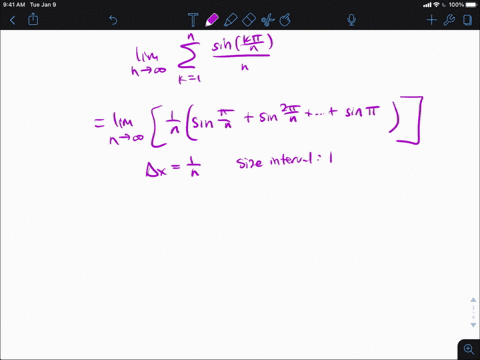 find-the-limit-lim-_n-rightarrowinfty-sum_k1n-fracsin-k-pi-nn-by-evaluating-an-appropriate-definite-