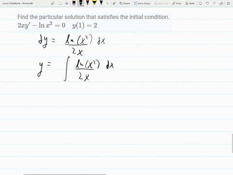 find-the-particular-solution-that-satisfies-the-initial-condition-2-x-yprime-ln-x20-quad-y12