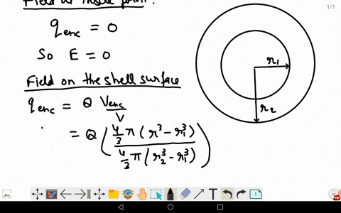 a-total-charge-q-is-distributed-uniformly-throughout-a-spherical-shell-of-inner-and-outer-radii-r_1-