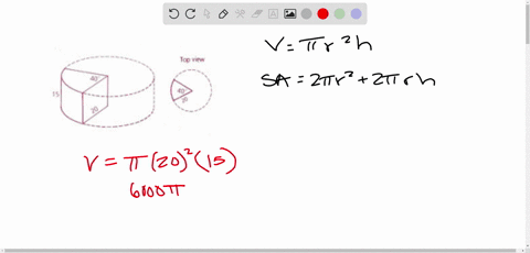 a-wedge-of-cheese-is-cut-from-a-cylindrical-block-find-the-volume-and-the-total-surface-area-of-this