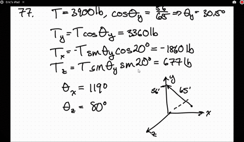 cable-a-b-is-65-mathrmft-long-and-the-tension-in-that-cable-is-3900-mathrmlb-determine-a-the-x-y-and