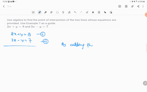 SOLVED:Use algebra to find the point of intersection of the two lines ...
